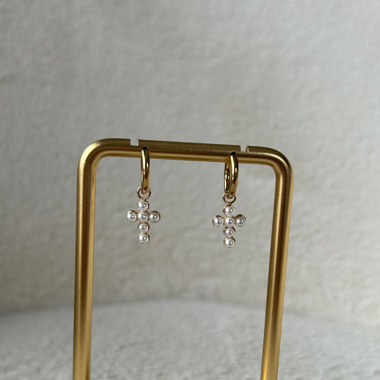 BOUCLES D’OREILLES CROIX PERLES