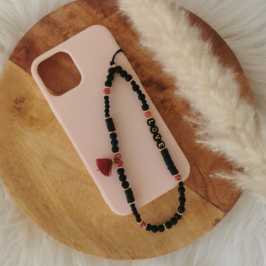 BIJOU DE TÉLÉPHONE - POMPON BORDEAUX