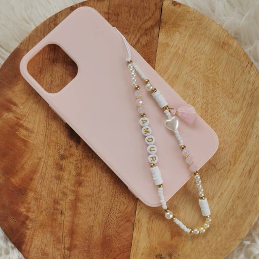 BIJOU DE TÉLÉPHONE - POMPON ROSE