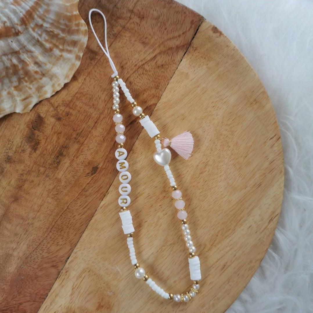 BIJOU DE TÉLÉPHONE - POMPON ROSE