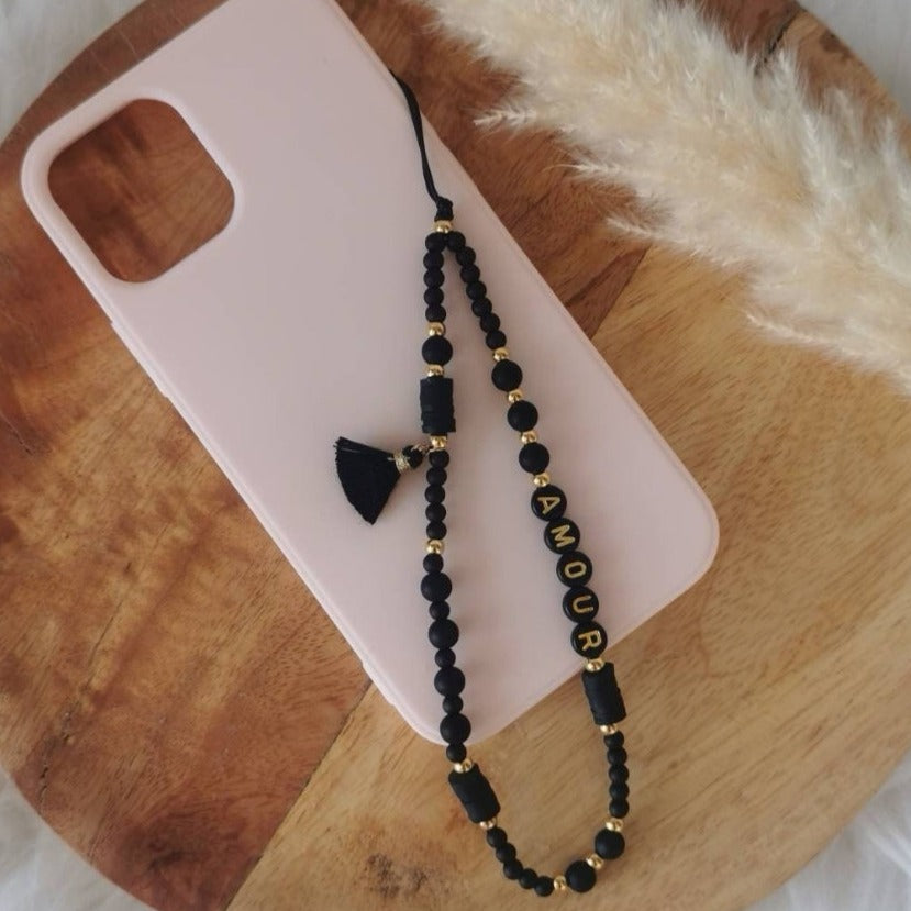 BIJOU DE TÉLÉPHONE - POMPON NOIR