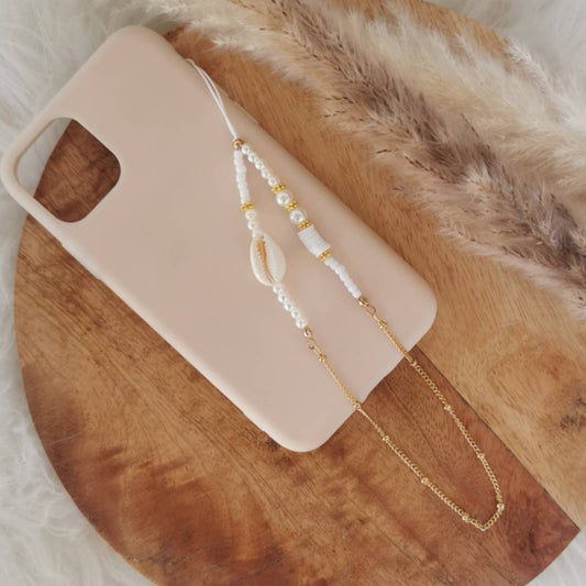 BIJOU DE TÉLÉPHONE - CHAÎNE ACIER COQUILLAGE