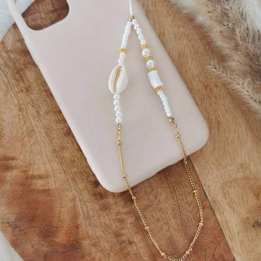 BIJOU DE TÉLÉPHONE - CHAÎNE ACIER COQUILLAGE