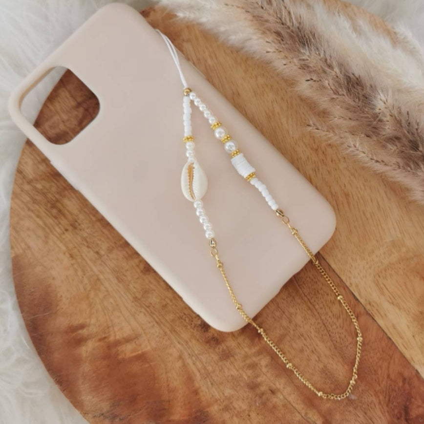 BIJOU DE TÉLÉPHONE - CHAÎNE ACIER COQUILLAGE