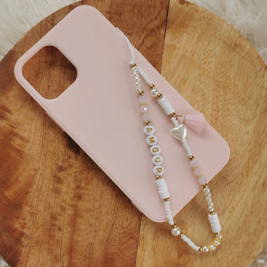 BIJOU DE TÉLÉPHONE - POMPON ROSE
