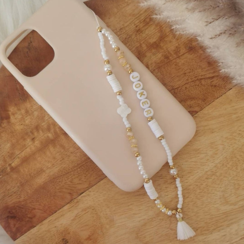 BIJOU DE TÉLÉPHONE - BEIGE POMPON